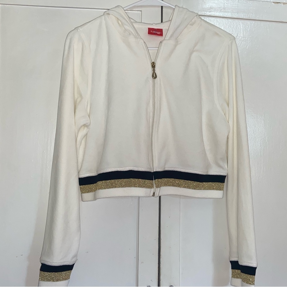 Gold and White Bomber Jacket with Hood and Zipper